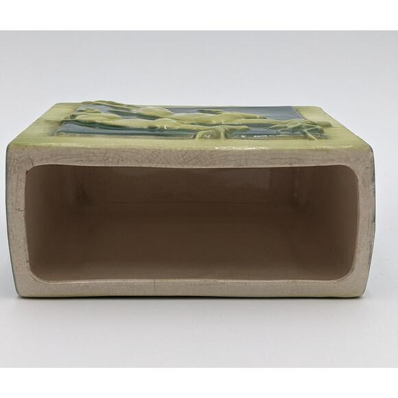 Vintage Royal Copley Pottery Vase Leaping Deer Relief Green Mid Century - Picture 4 of 7